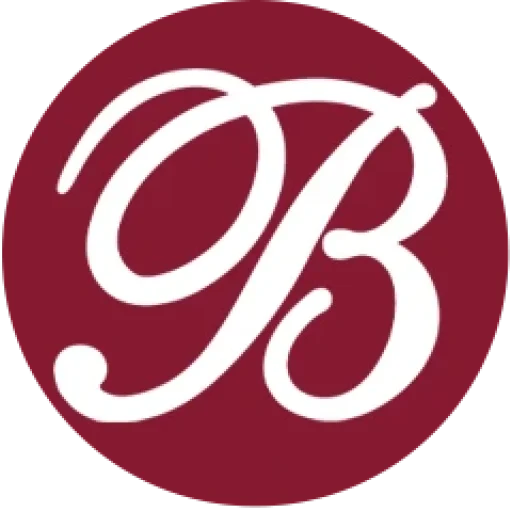 A white cursive letter "B" on a solid maroon circular background.